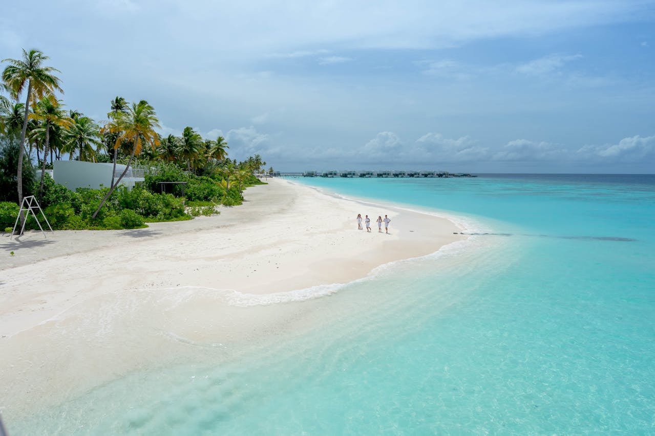 Group walking on the beach